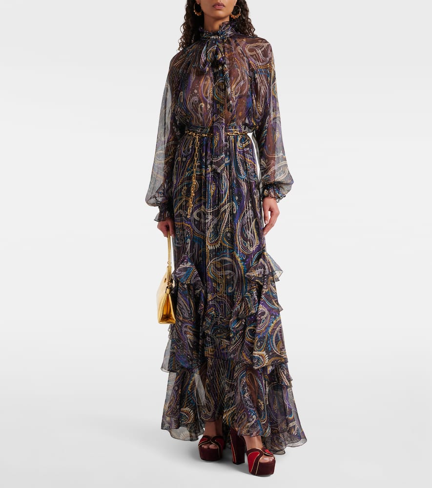 Paisley plissé silk-blend maxi skirt