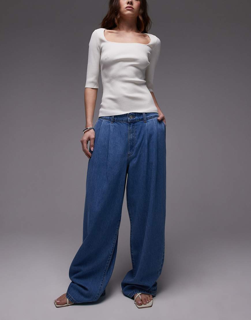Mango pleat front slouchy jeans in light blue