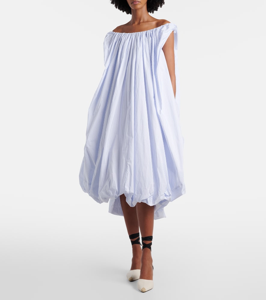 Lavande gathered striped midi dress