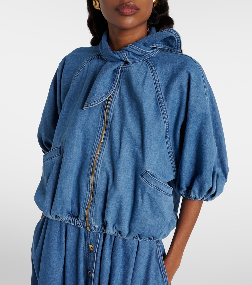 Tie-neck denim jacket