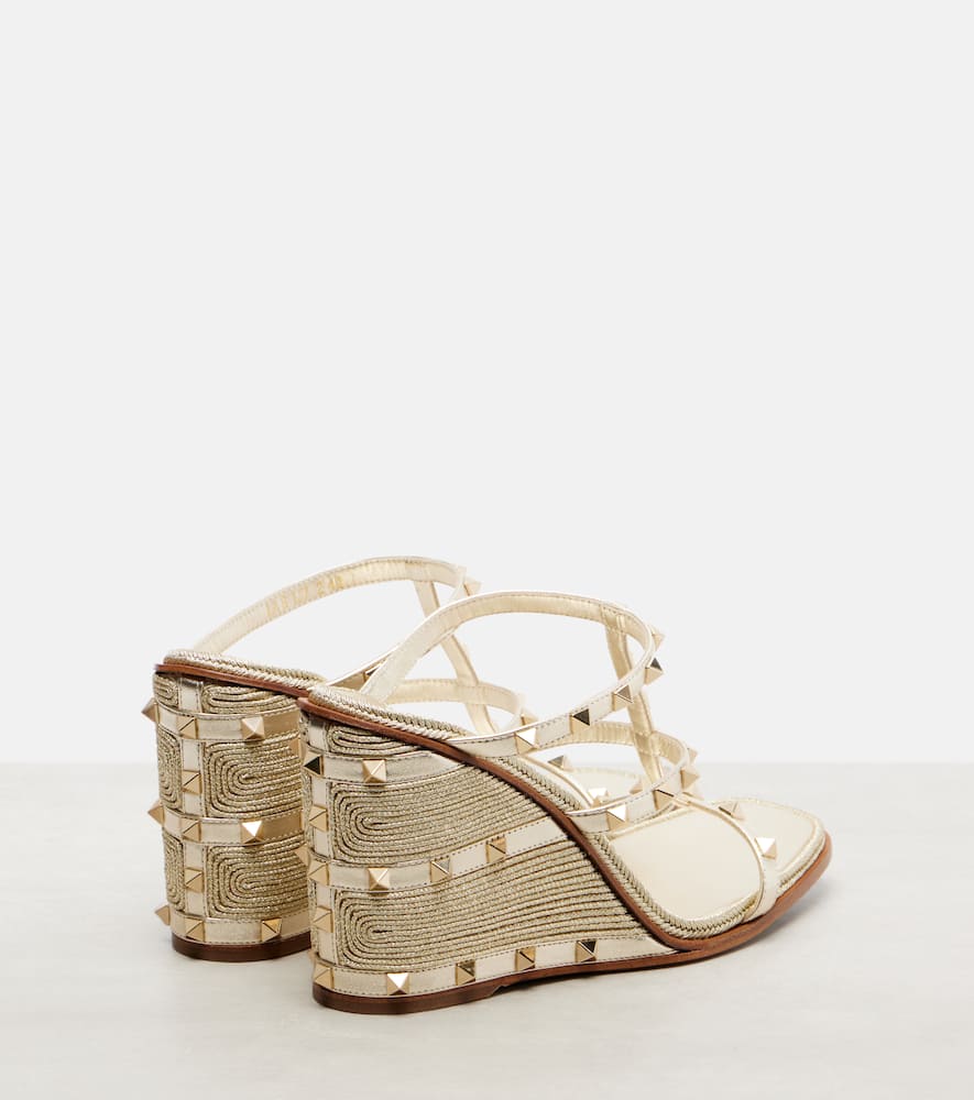 Rockstud metallic leather espadrille wedges
