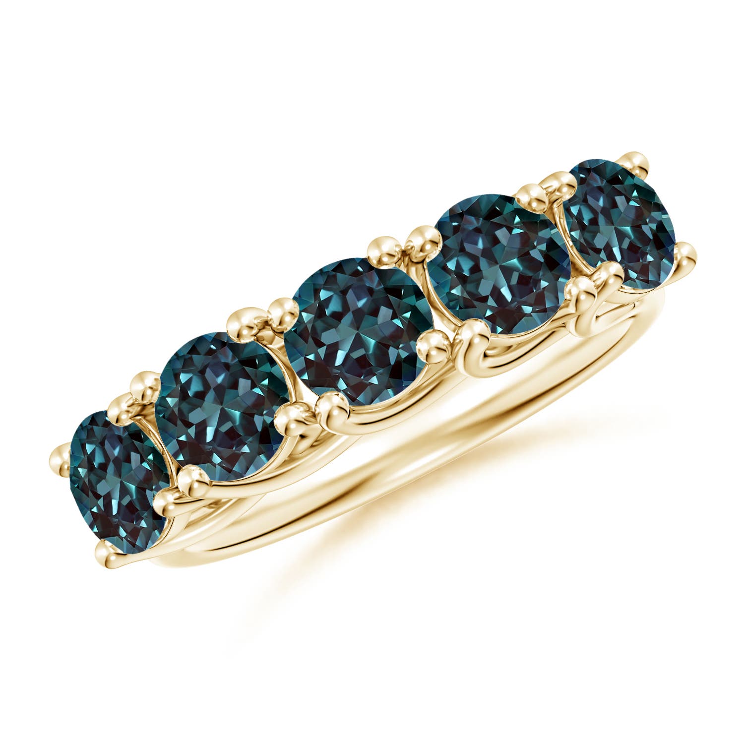 Angara 3.25 CTW Round Lab-Grown Alexandrite Half Eternity Five Stone Ring in 18K Yellow Gold