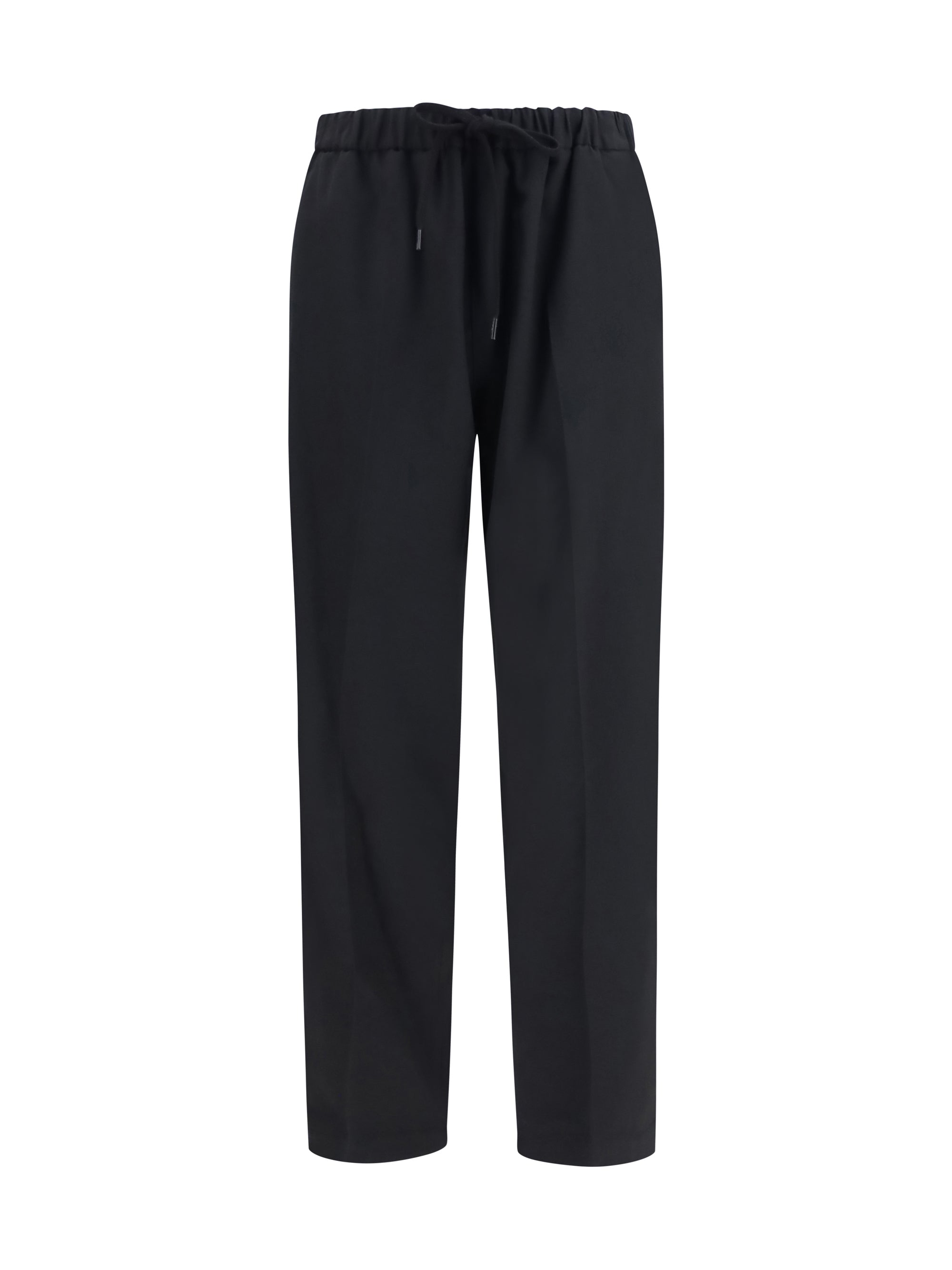 Drawstring Straight-Leg Trousers — Black