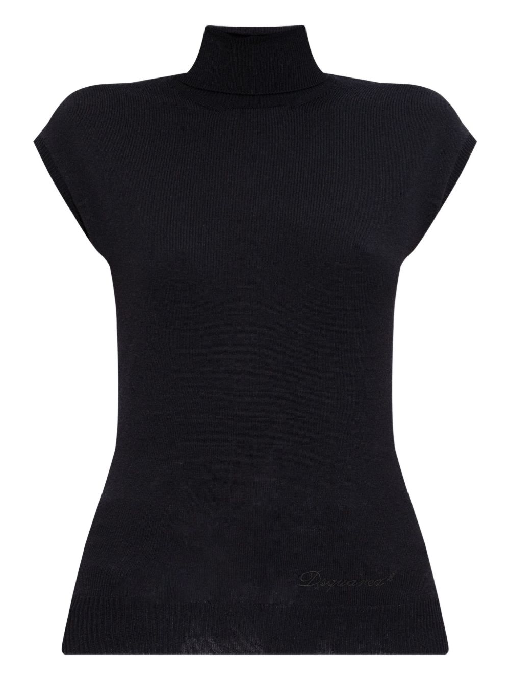 Cap-sleeve turtleneck top - Black