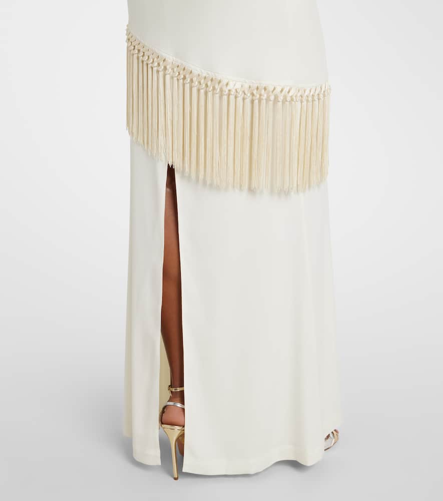 Meteora fringed halterneck crêpe cady gown