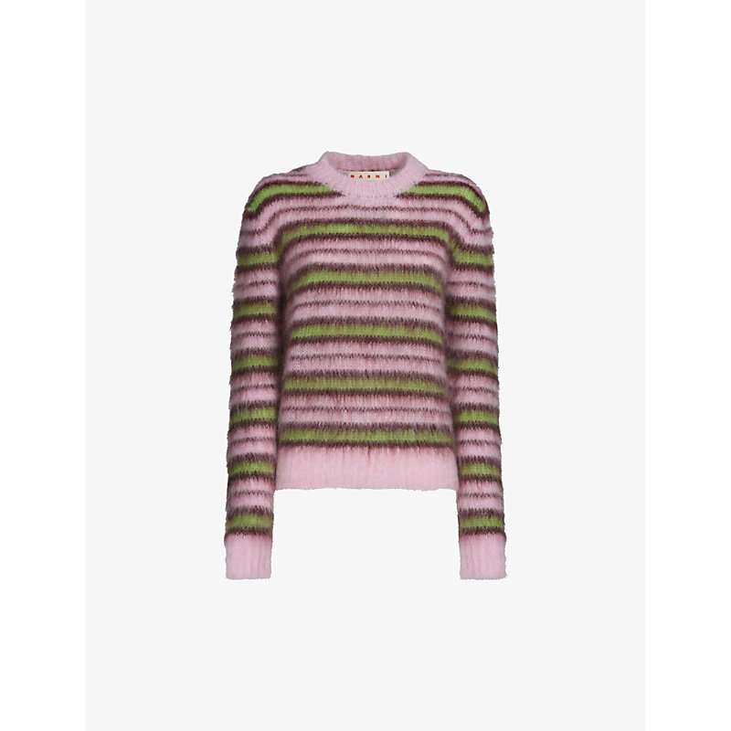 Womens Quartz Striped-pattern Ribbed-trim Wool-blend Jumper 10