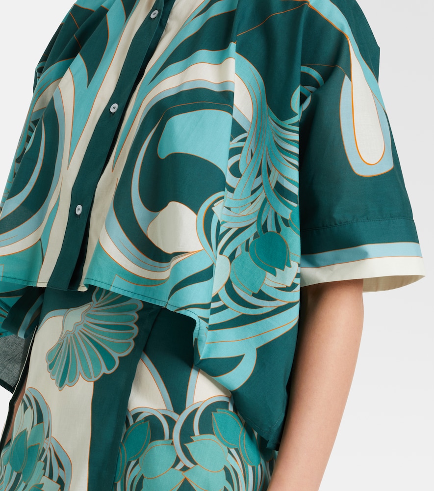 Foulard printed cropped cotton muslin shirt