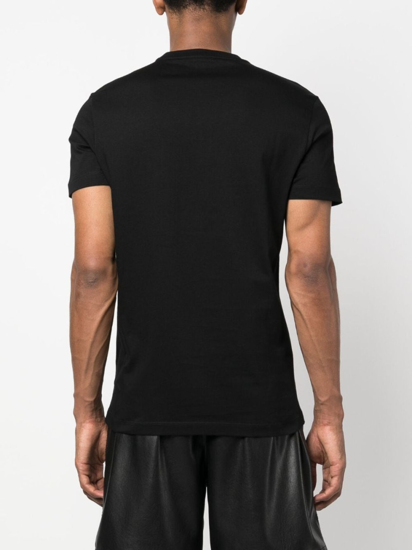 Black Crewneck T-shirt With Contrasting Logo Lettering Print In Cotton Man