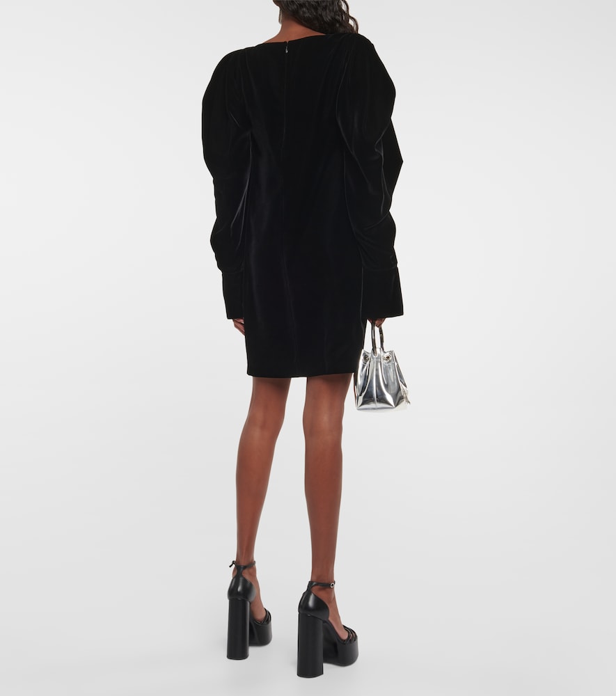 Puff-sleeve velvet minidress