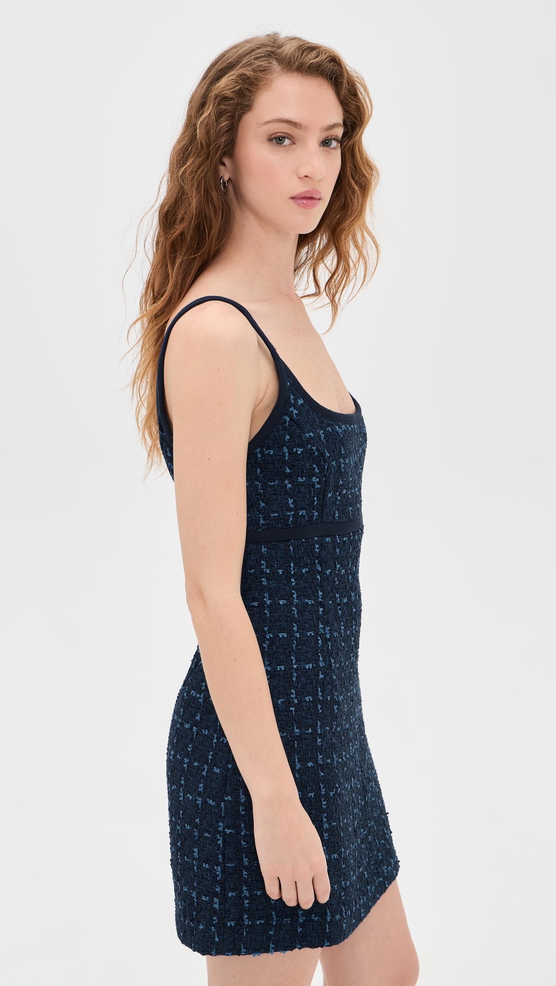 Knit Trimmed Tweed Mini Dress Navy