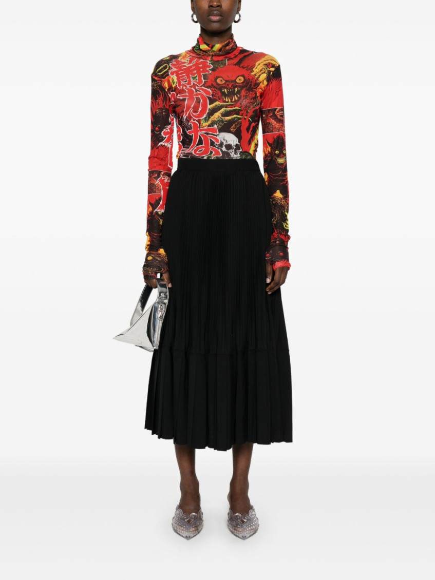 Black Pleated Midi Skirt