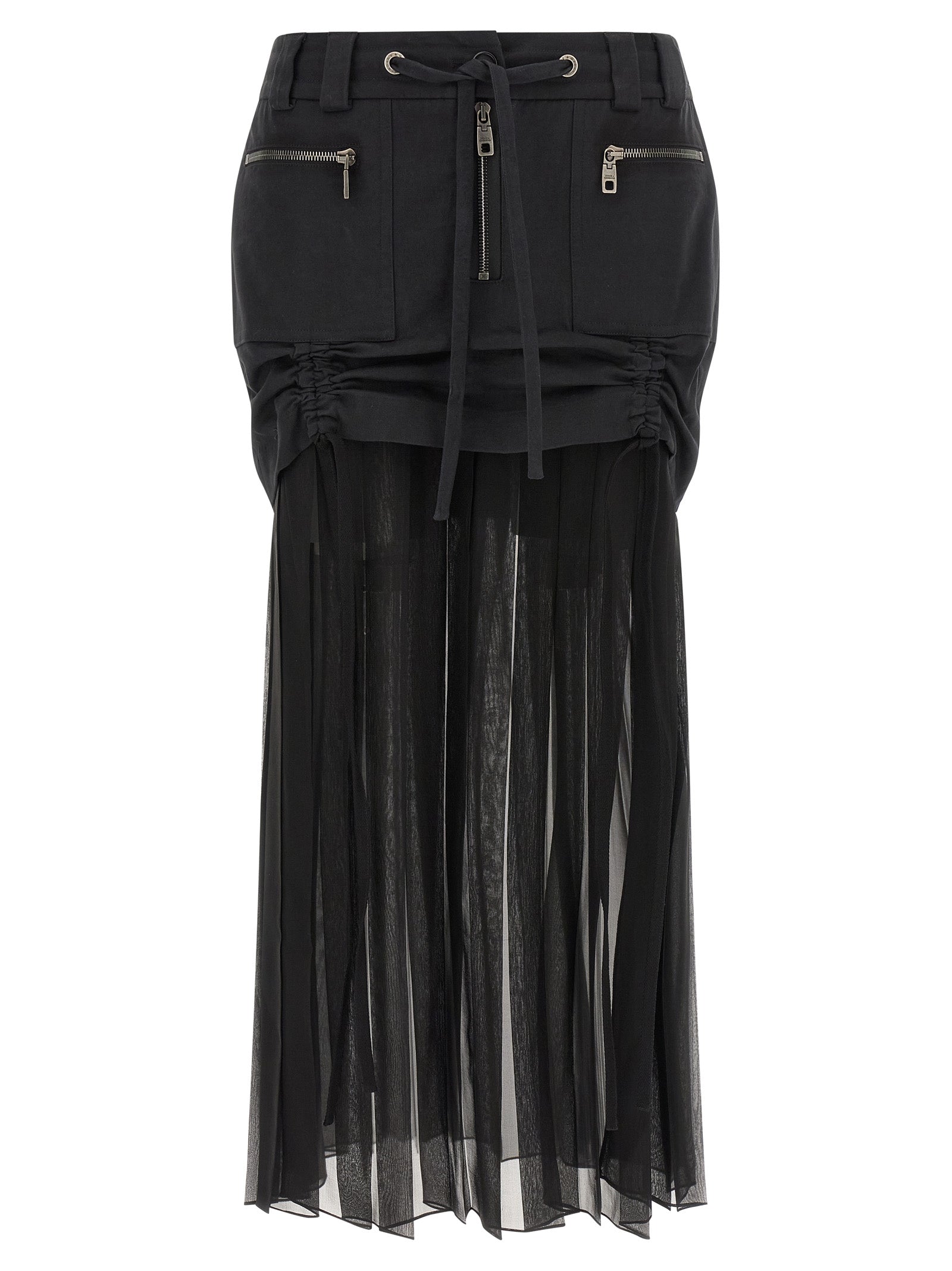Silk Chiffon Pleated Skirt — Black