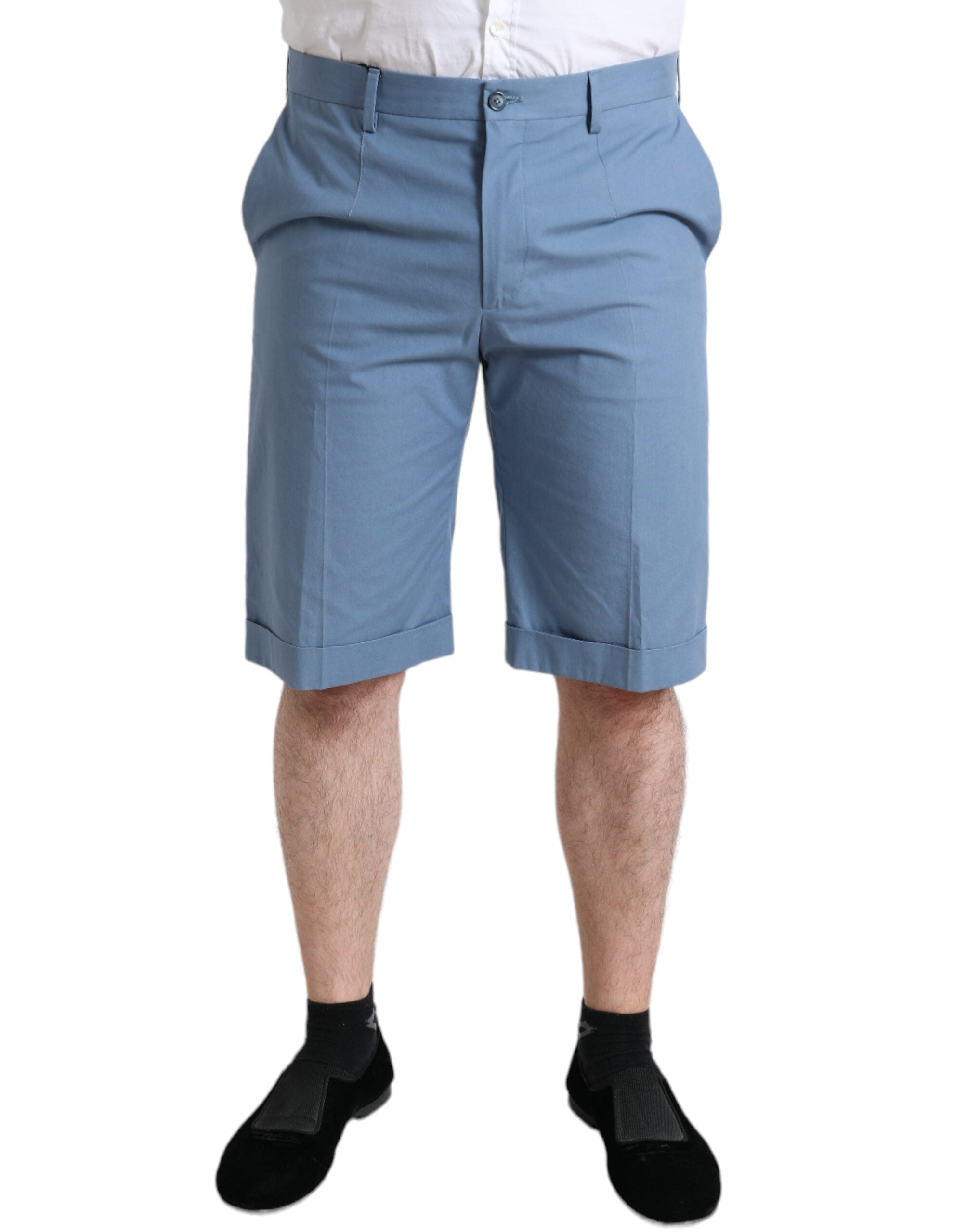 Cotton Folded Hem Bermuda Shorts — Blue