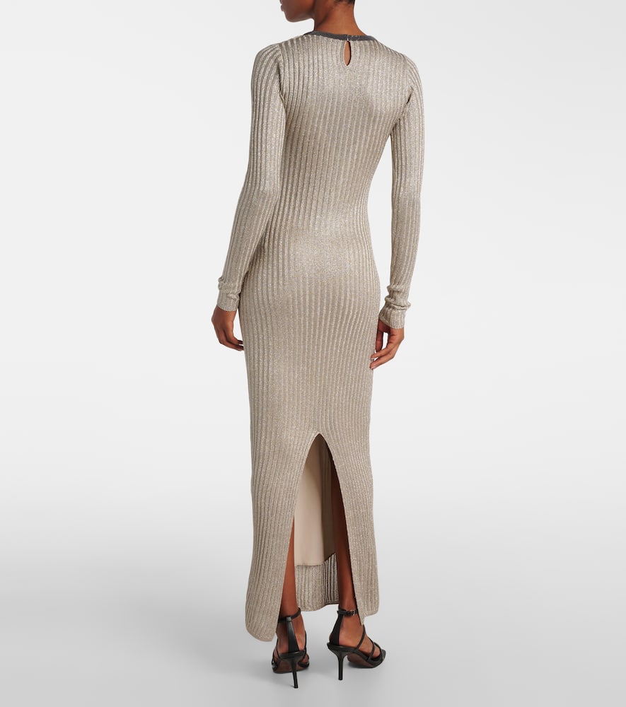 Monili ribbed-knit lamé maxi dress