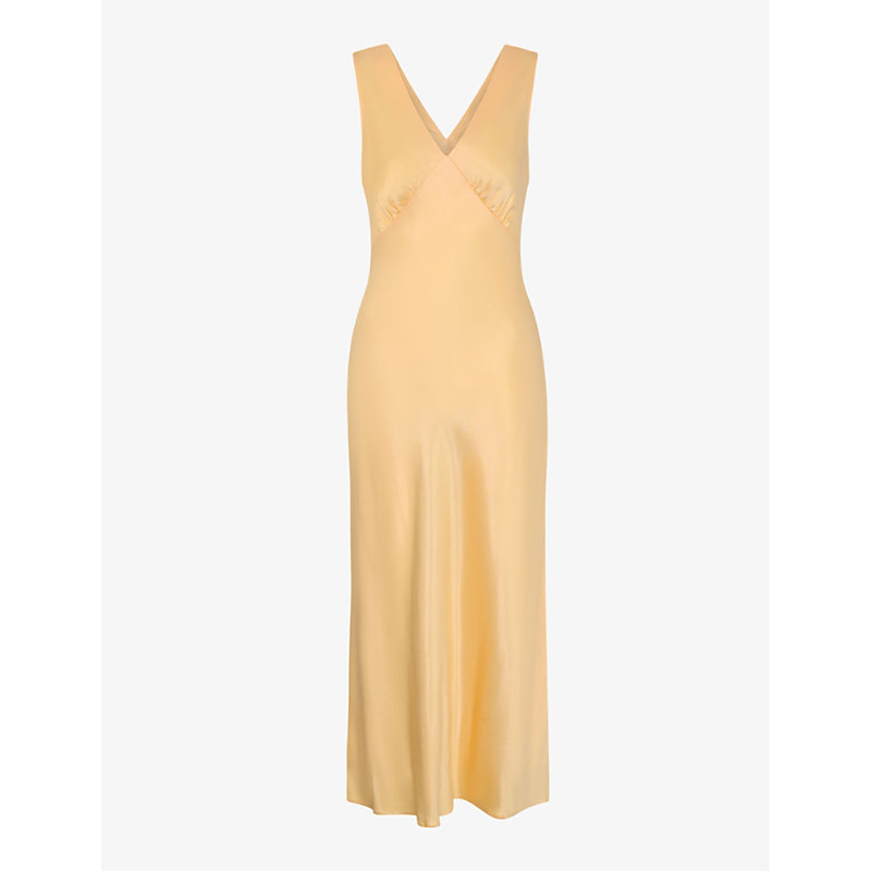Womens Yellow Iris V-neck Sleeveless Woven Maxi Dress