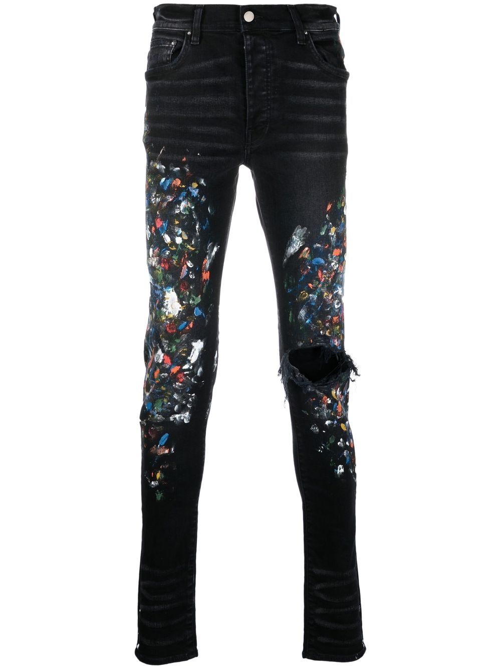 Paint print distressed skinny jeans - Black