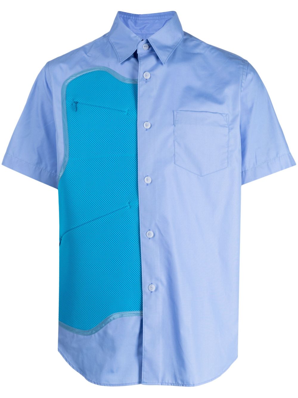 Mesh-panel short-sleeve shirt - Blue