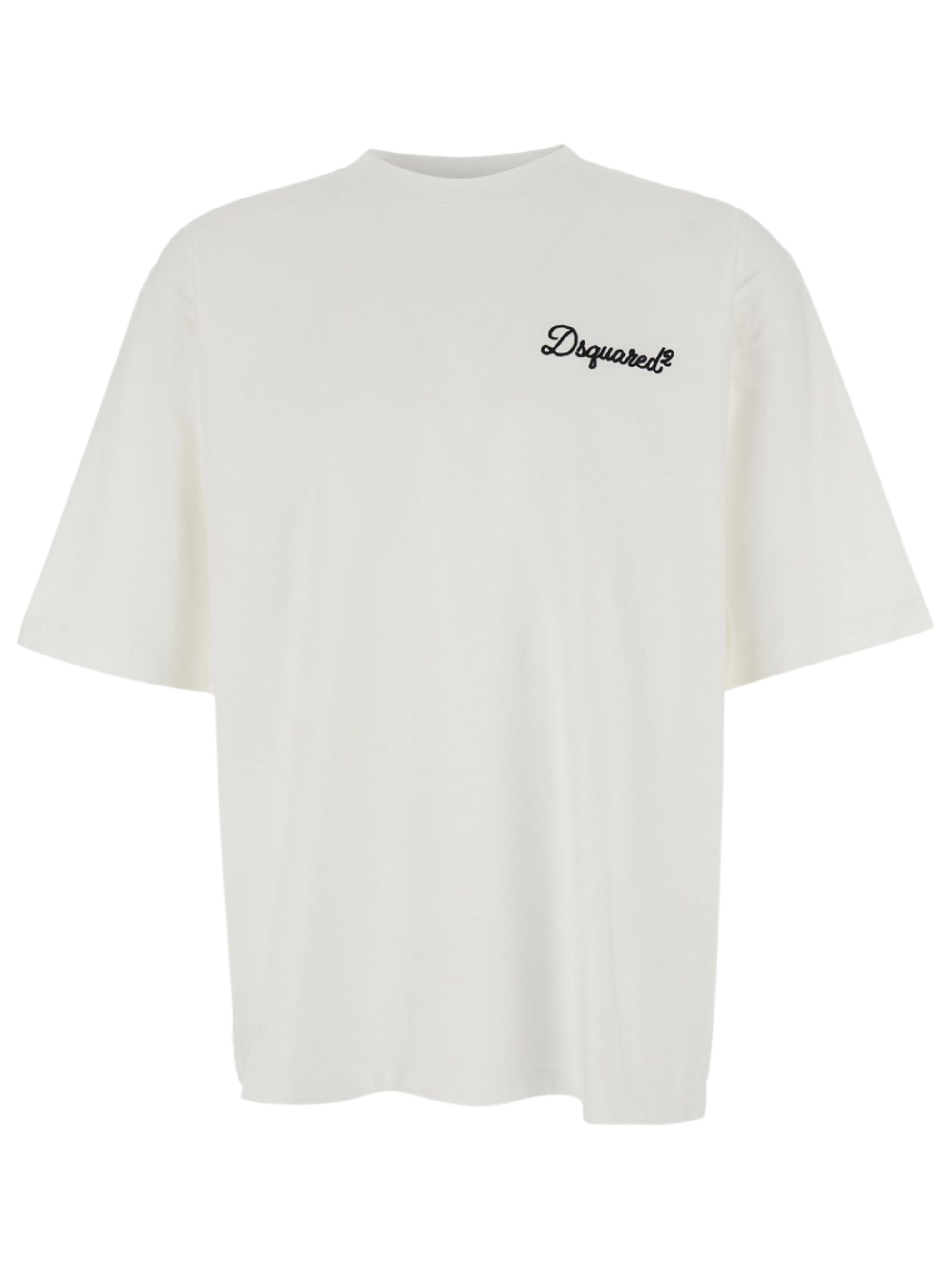 White T-Shirt With Embroidered Logo On The Chest In Cotton Man
