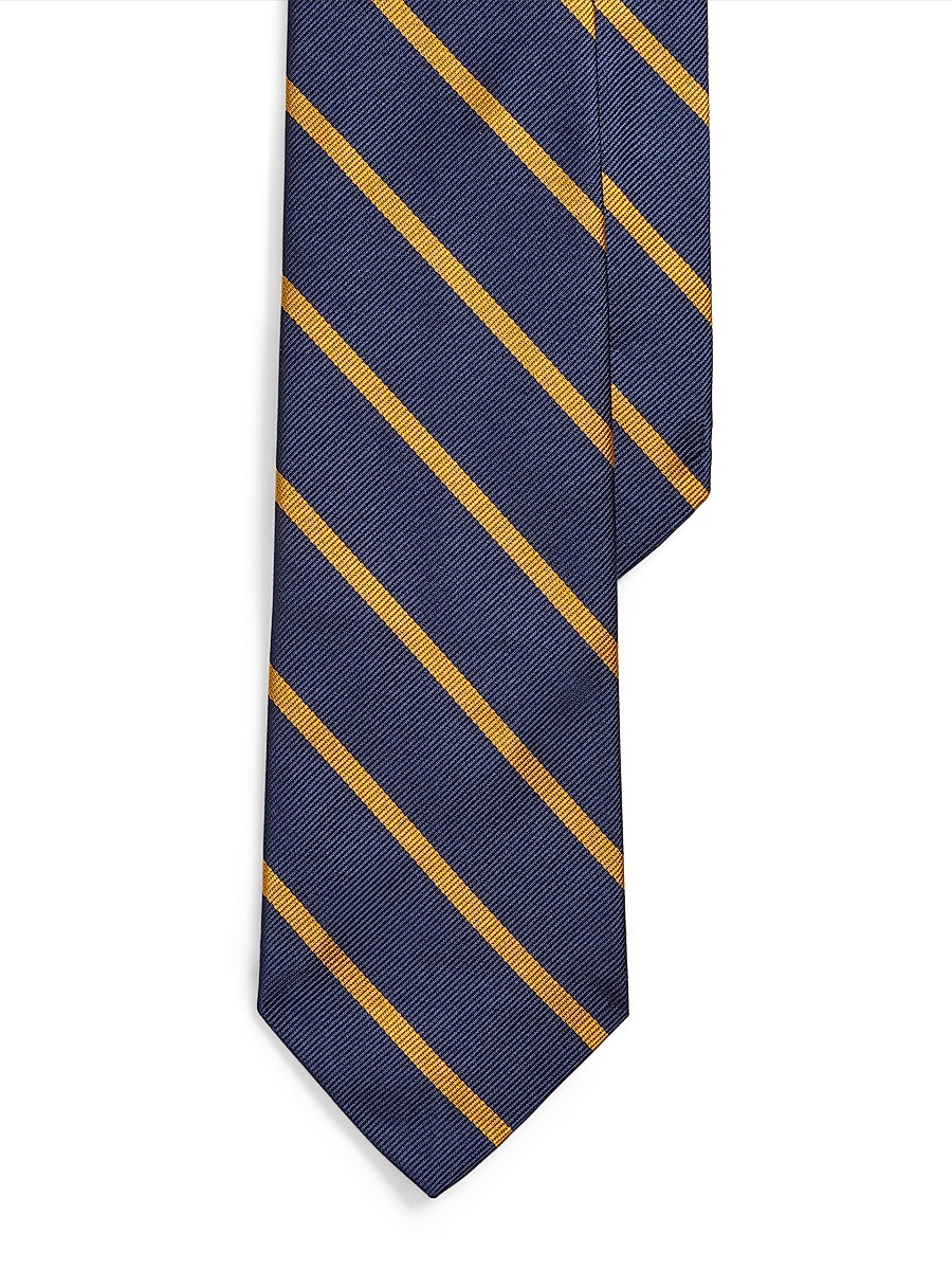 Men's Striped Bar Silk Tie - Navy Gold