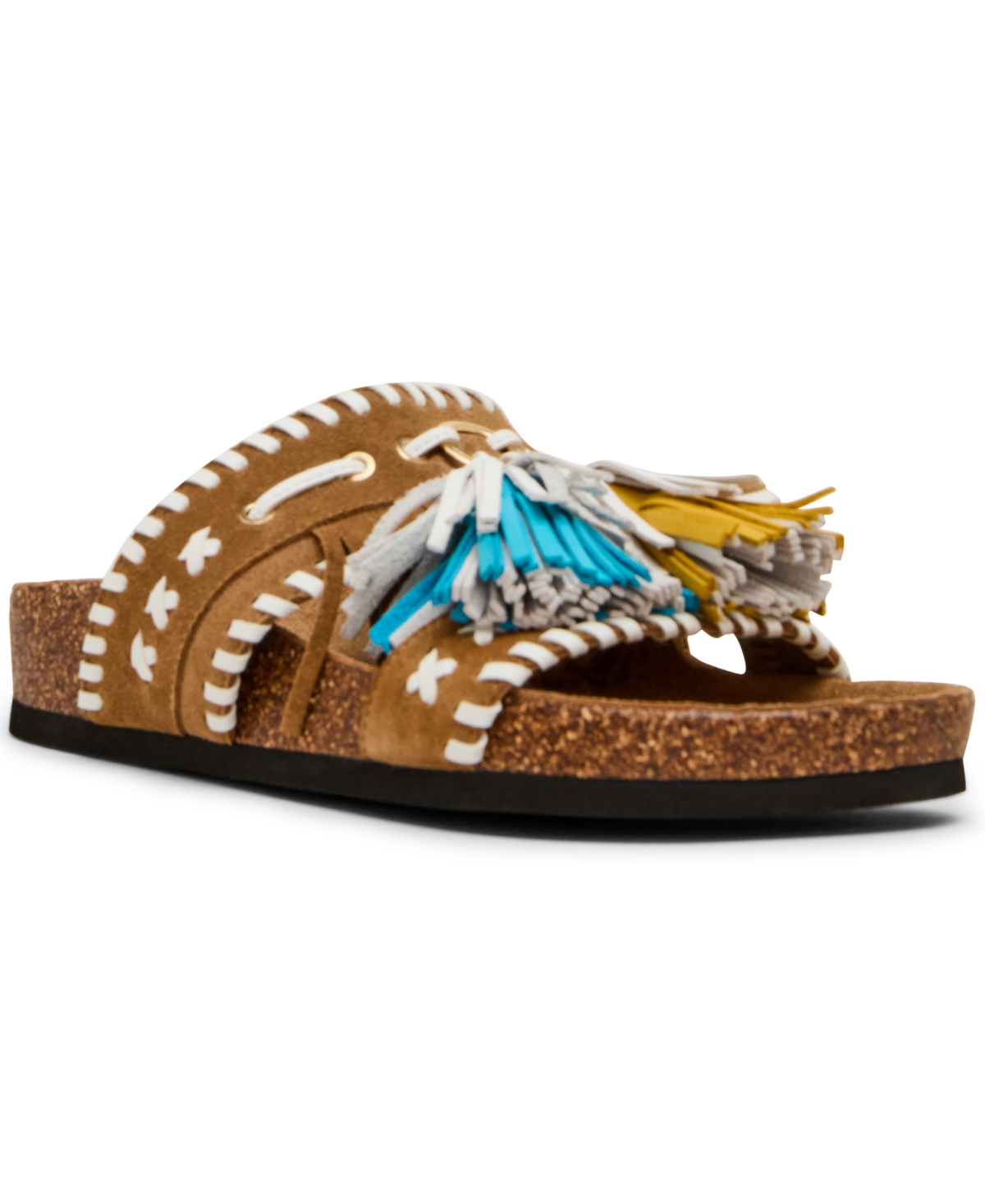 Women's Lester Tassel Footbed Slip-On Slide Sandals - Tan Suede Multi