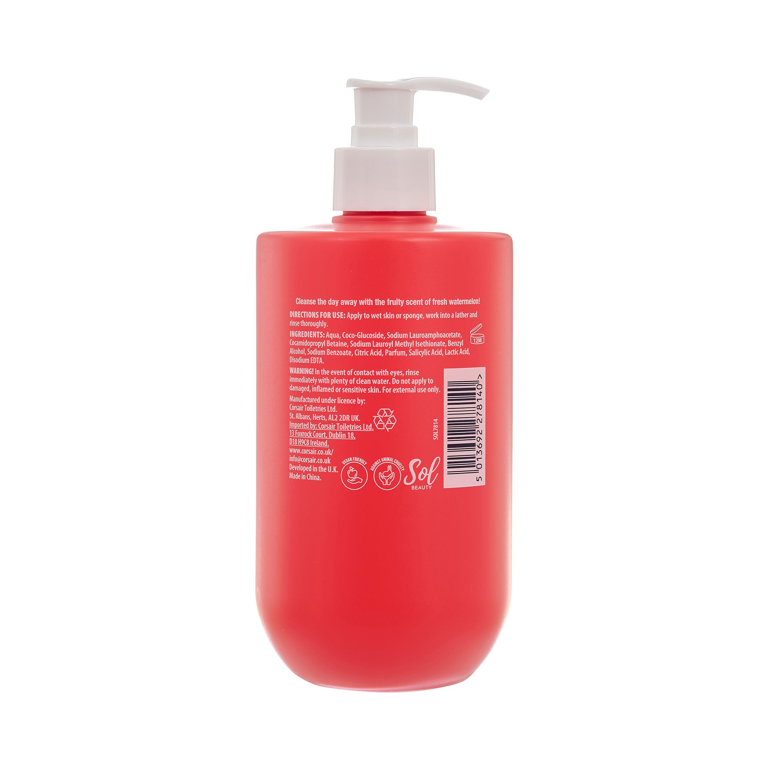 Sol Beauty Shower Cream Watermelon Scent Renewing Smoothing Vegan Friendly 500Ml In Red
