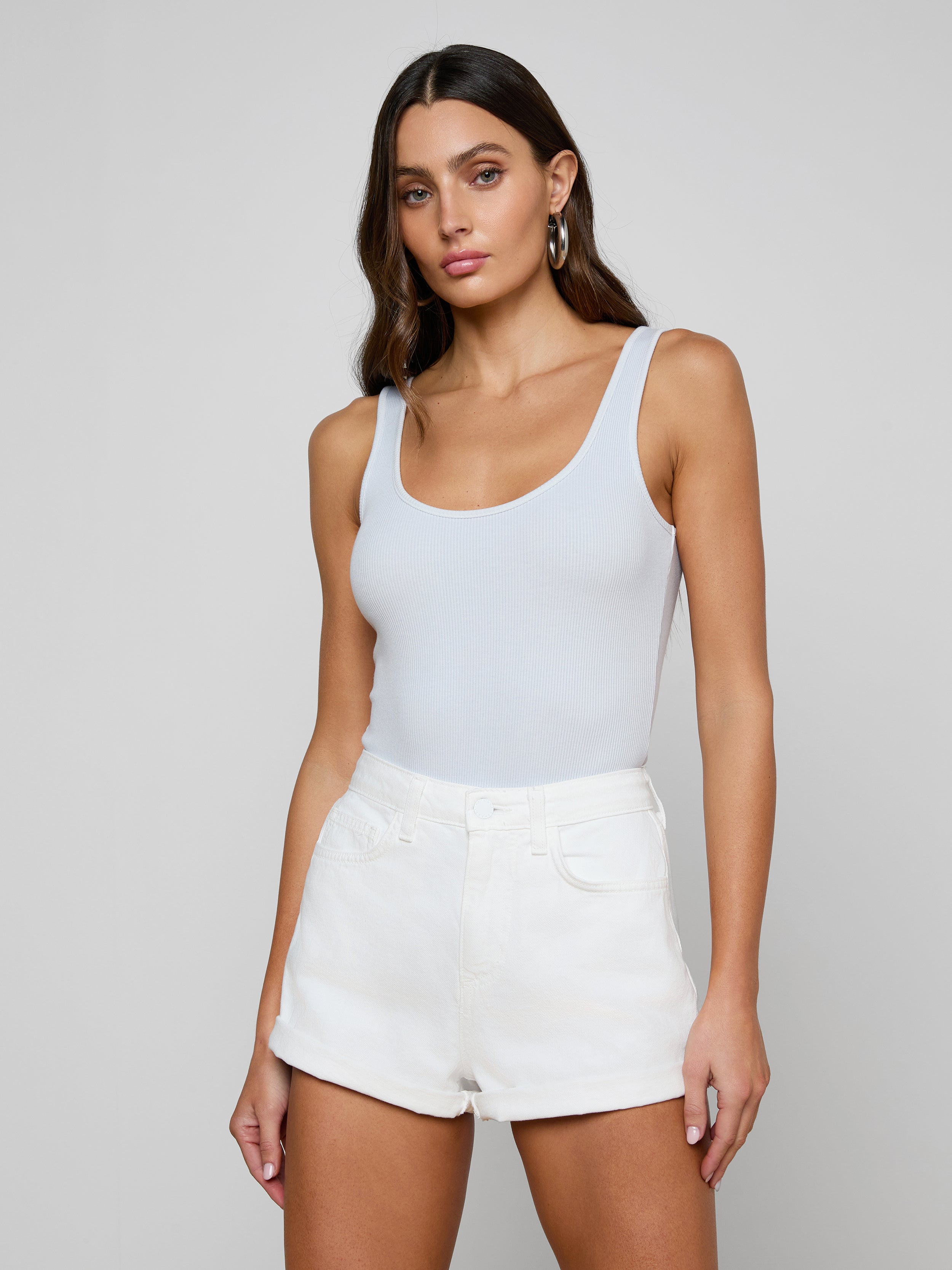 Nica Scoopneck Bodysuit In Pale Mist Blue
