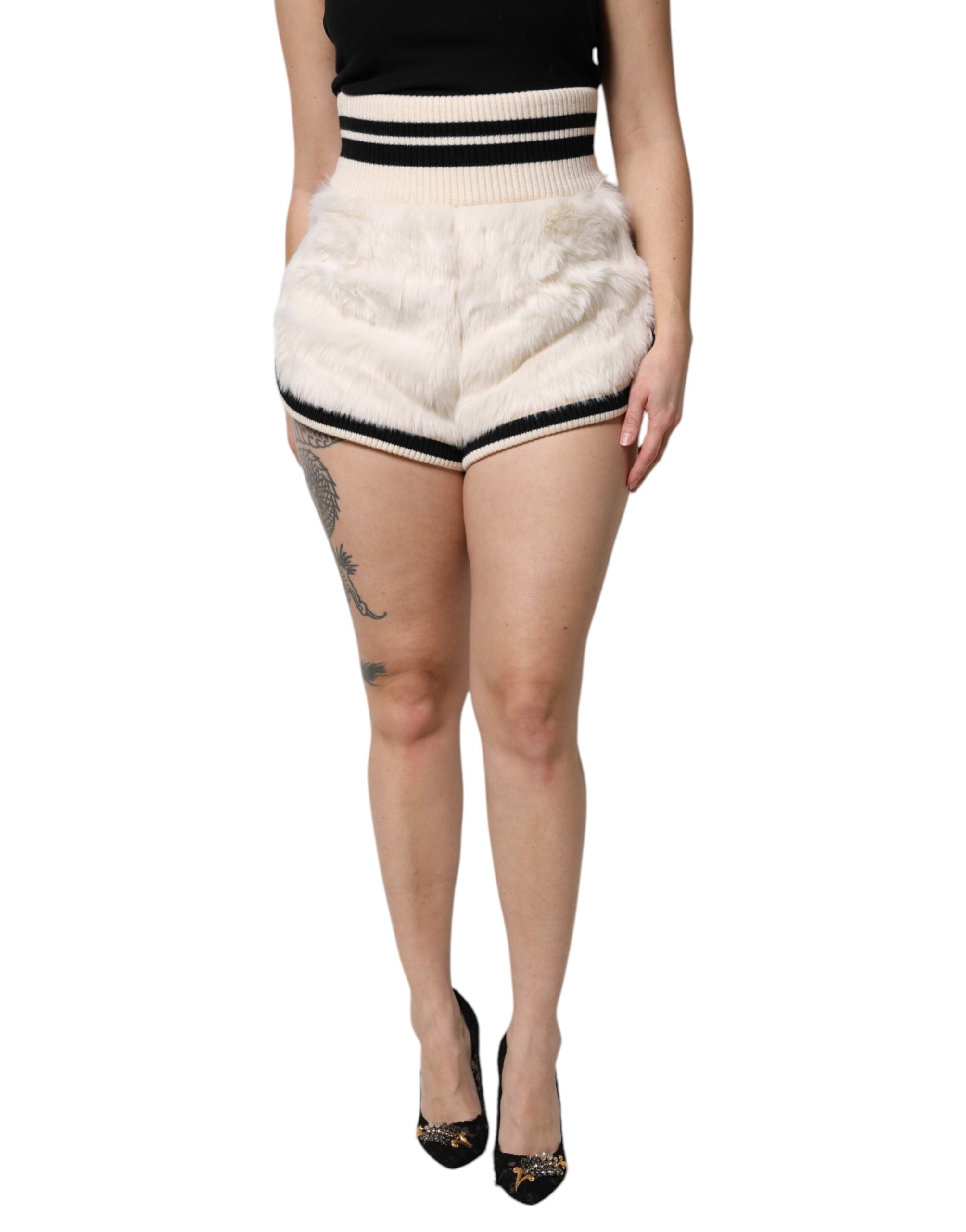 Faux Fur High-Waisted Shorts — White