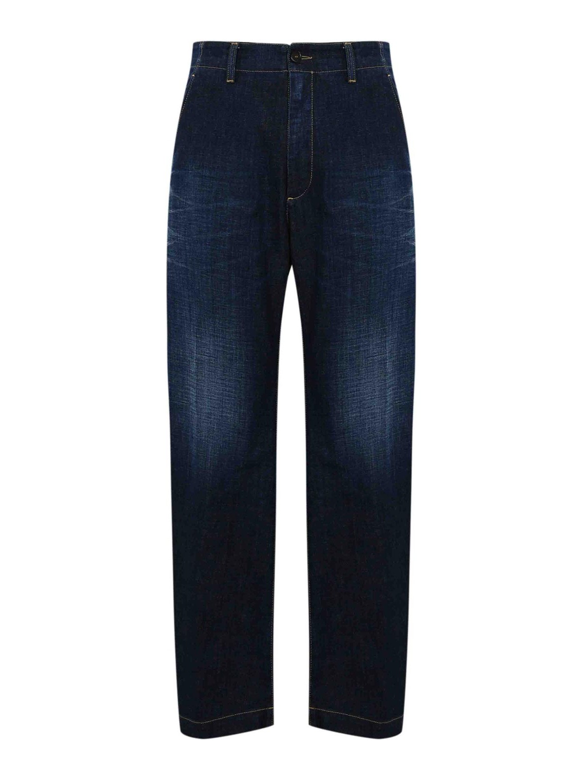 Blue Five-pocket Jeans With Distressed Effect In Denim Man