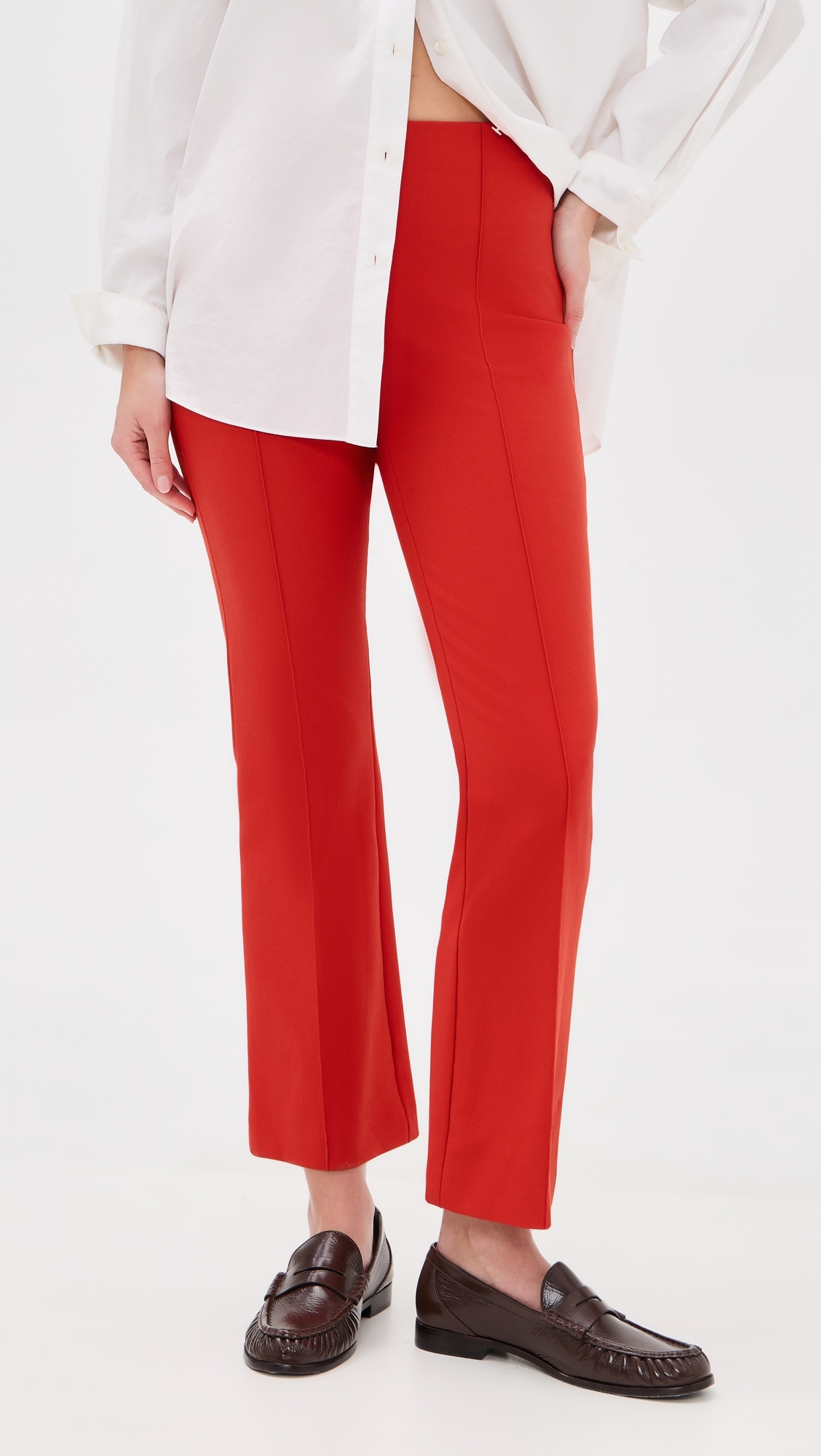 Mid Rise Pintuck Crop Flare Pants Dk Poppy