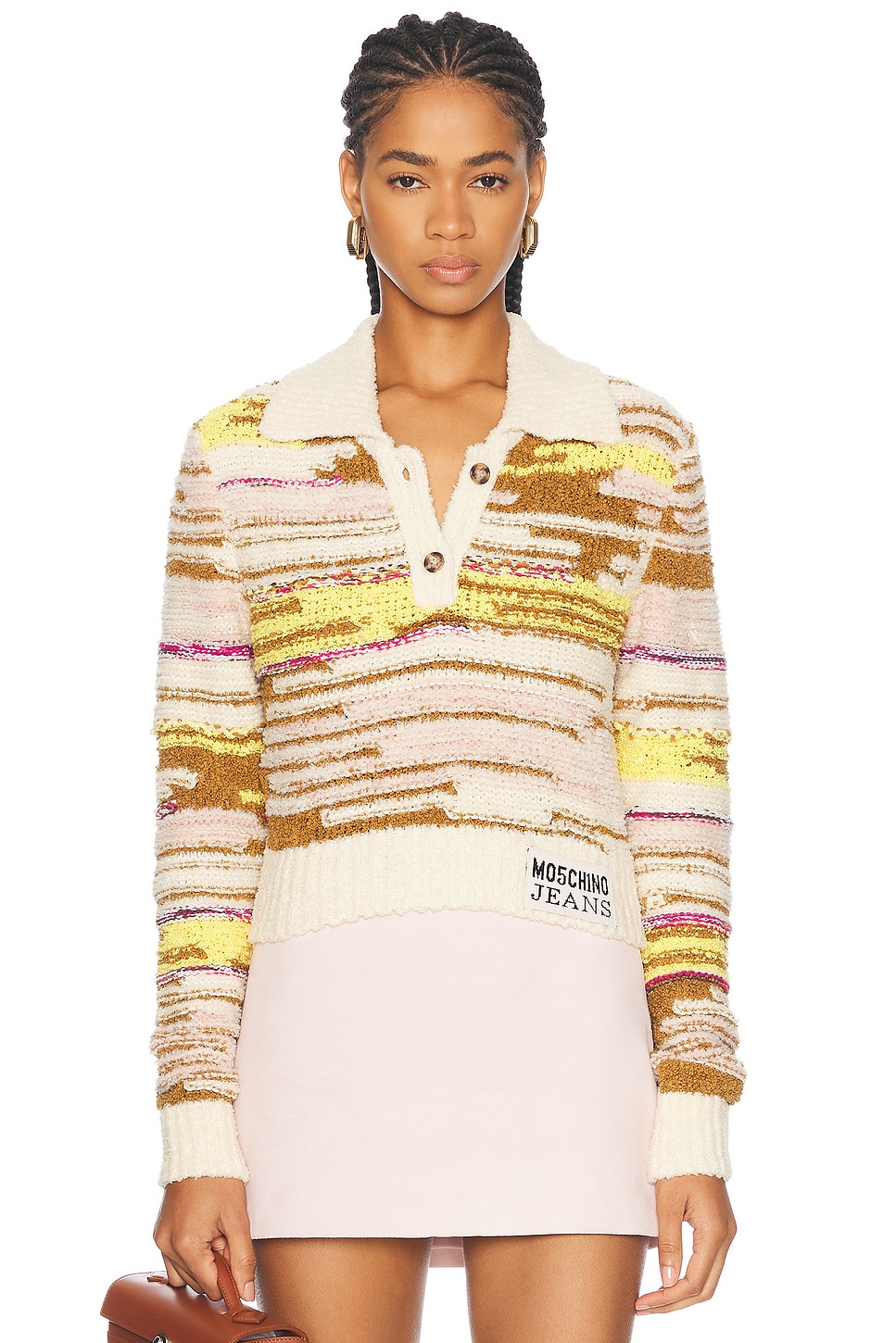 Moschino Jeans Hiking Long Sleeve Top in Multi White - Cream,Yellow.  XS also in