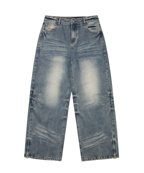Washed Zipper Slit Denim Pants