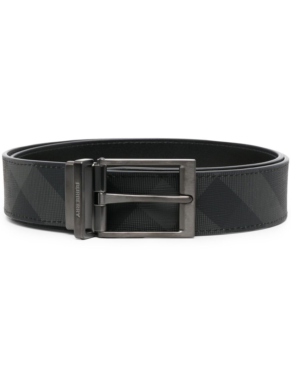 Check-print reversible belt - Grey