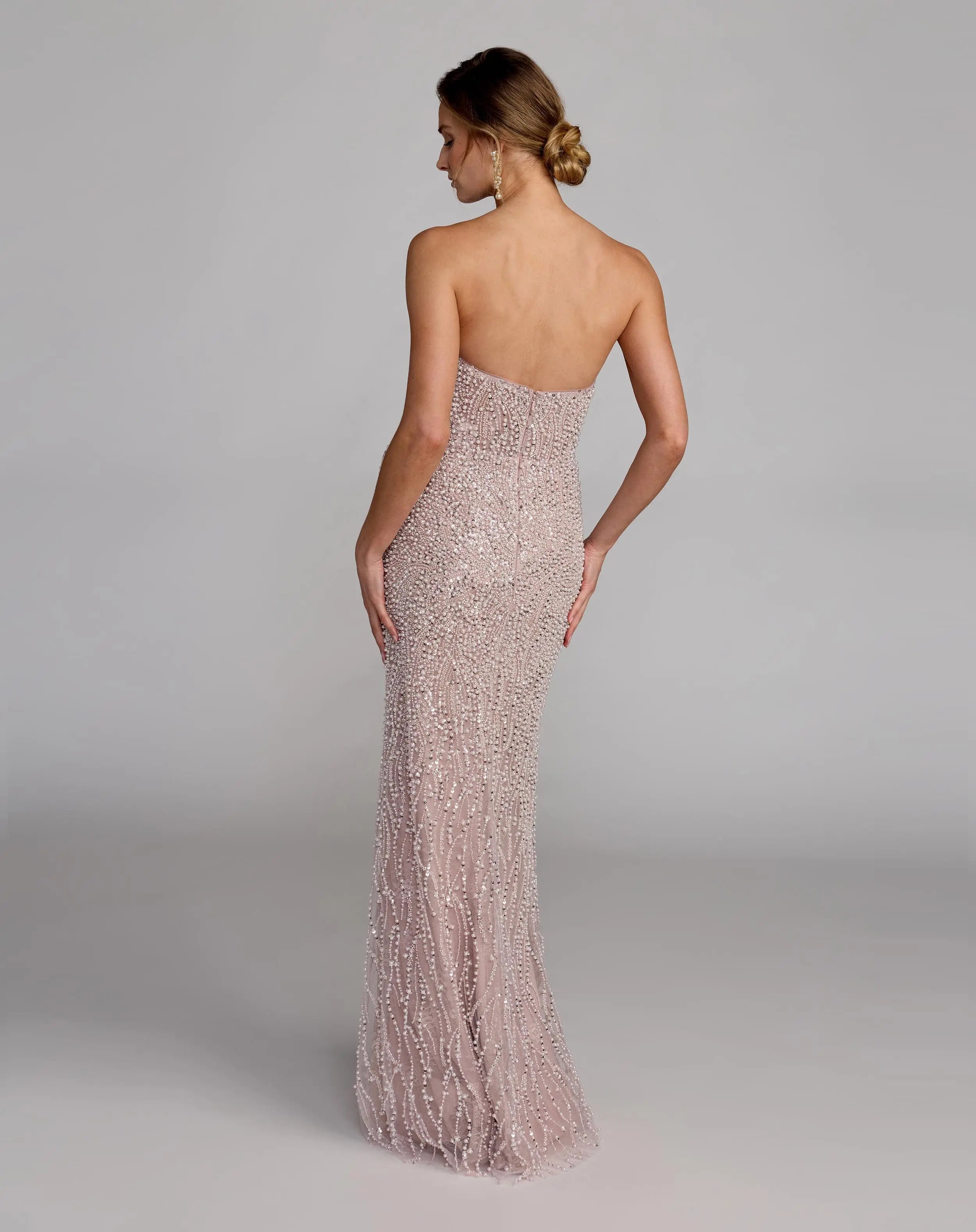 Purple Strapless Embellished Column Gown With 3D Petals