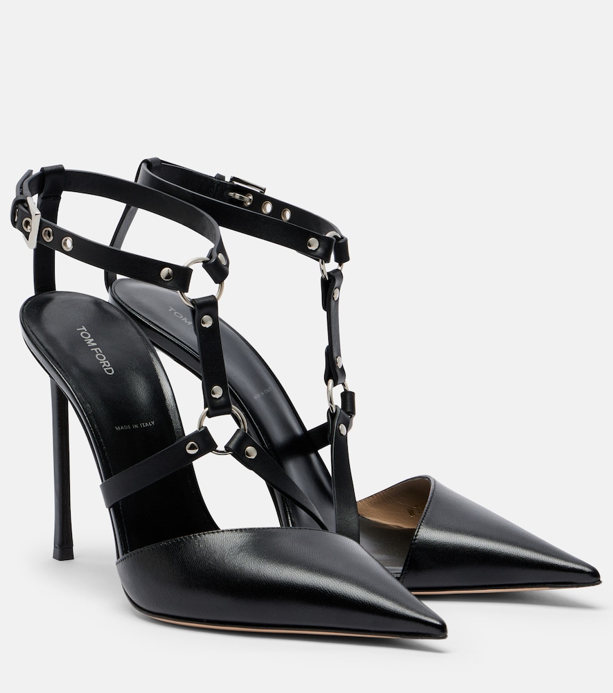 Harness leather slingback pumps