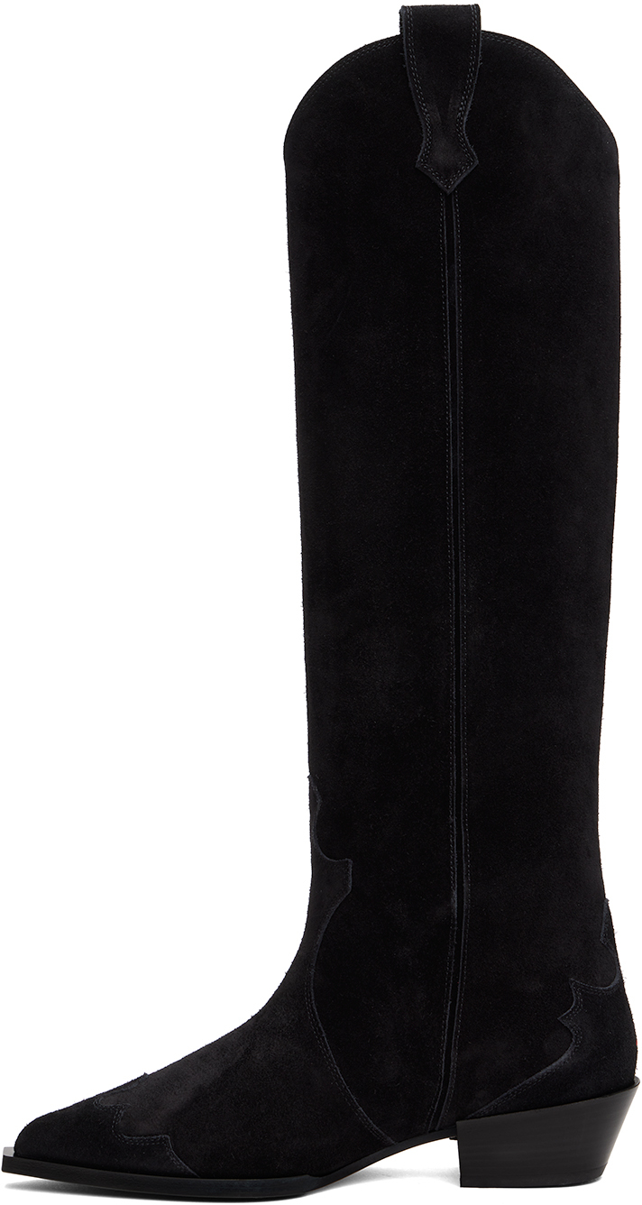 Aeyde Black Aruna Suede Cowboy Tall Boots