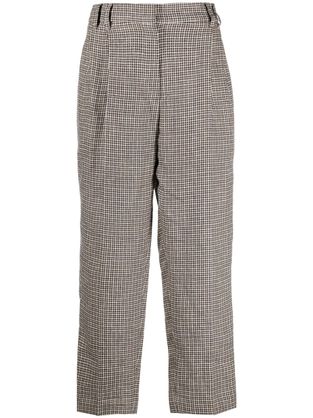 Herringbone-pattern tailored cropped trousers - Neutrals