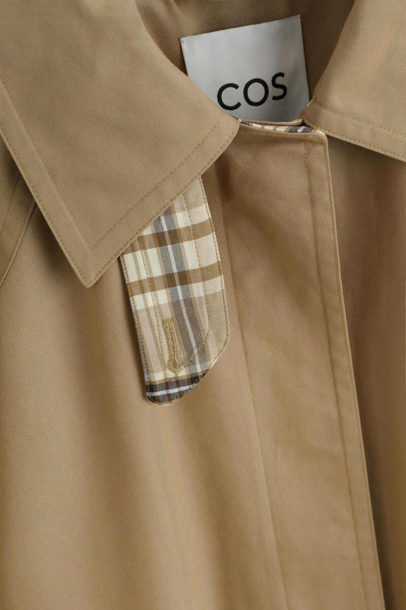 Check-Detail Belted Cotton Trench Coat