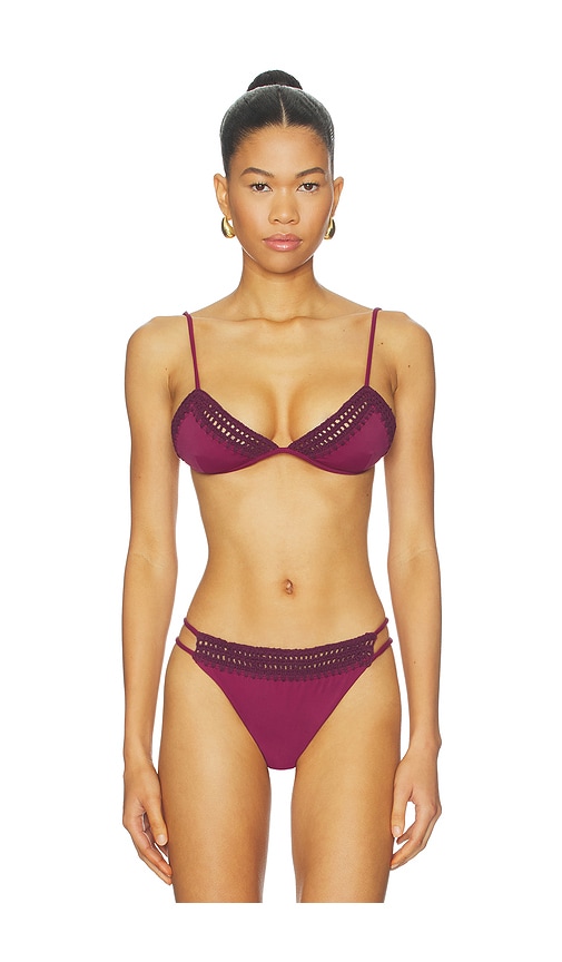 Leslie Amon Garis Trim Bikini Top in Burgundy. - S also in L