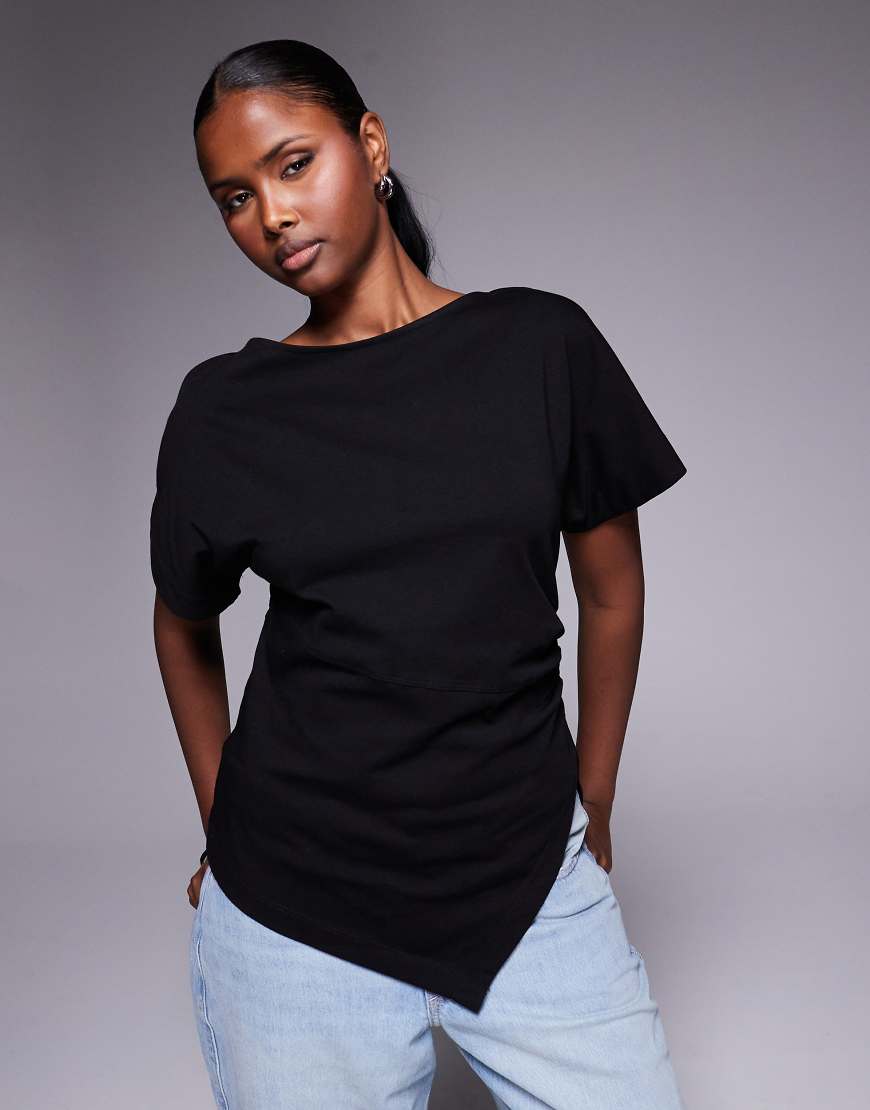 Drape side t-shirt in black