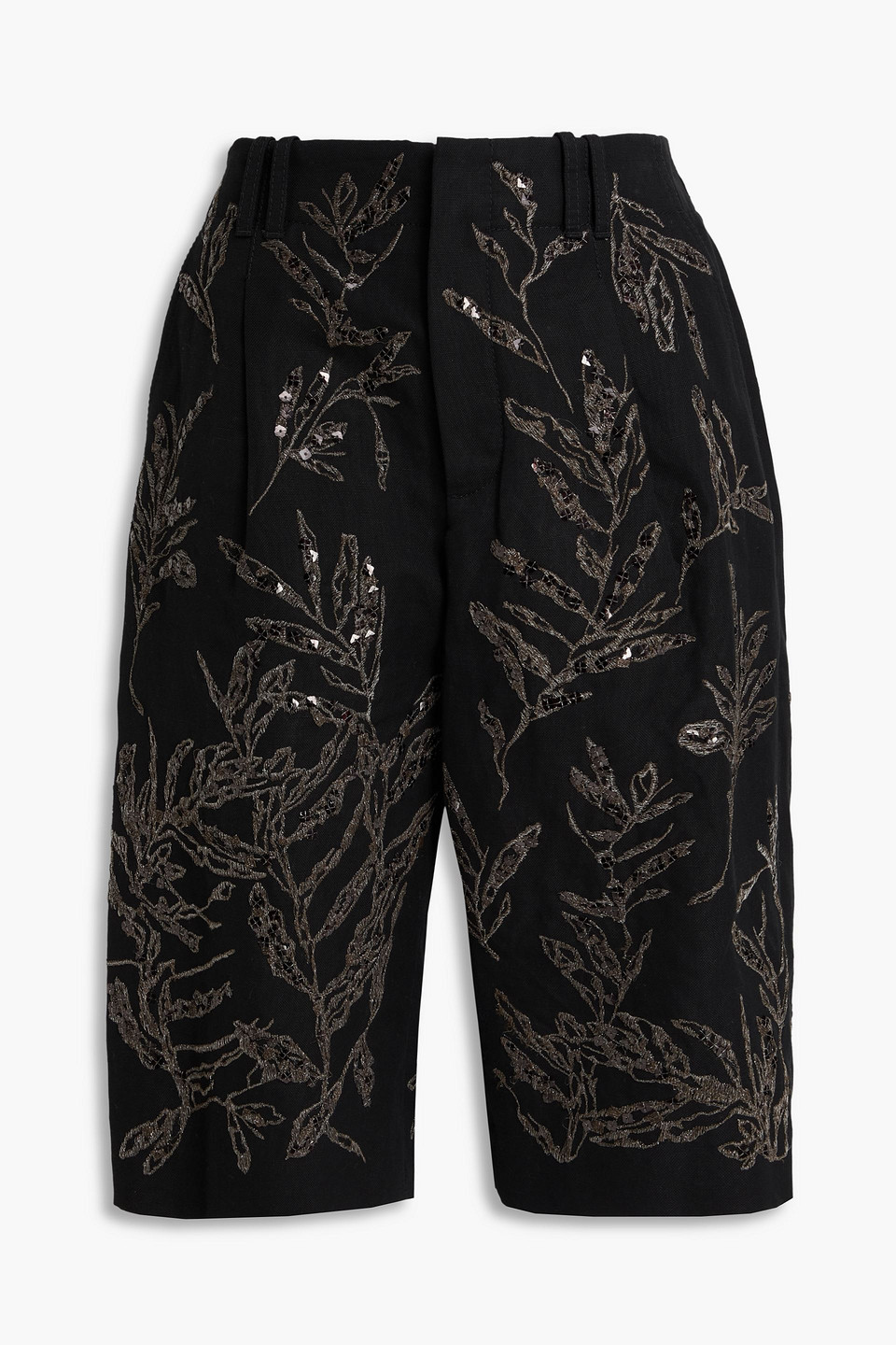 Embroidered cotton and linen-blend shorts - Black - IT 40