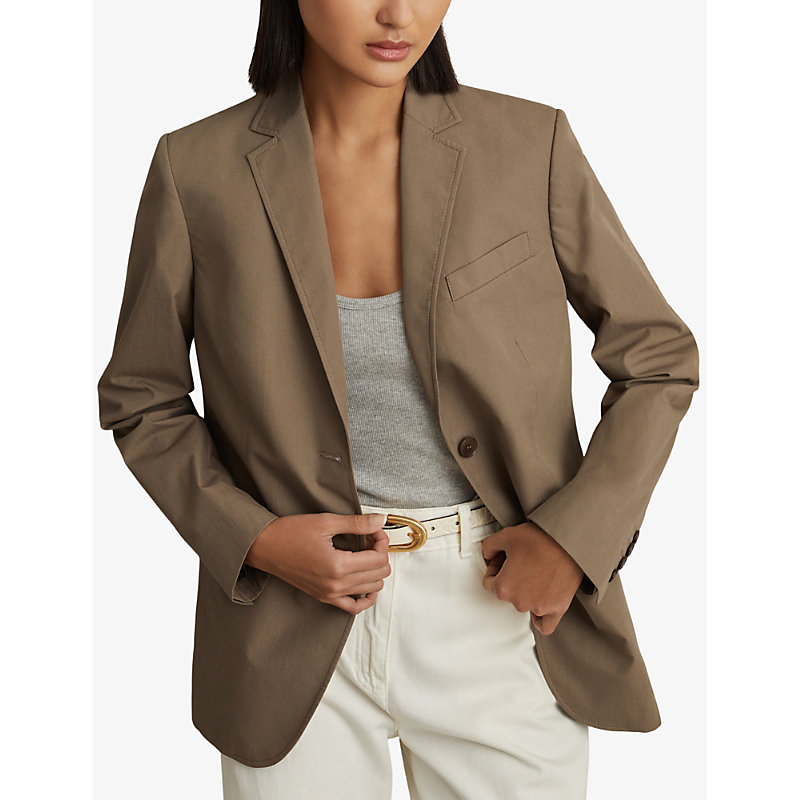 Womens Taupe Hope Notch-lapel Single-breasted Cotton Blazer