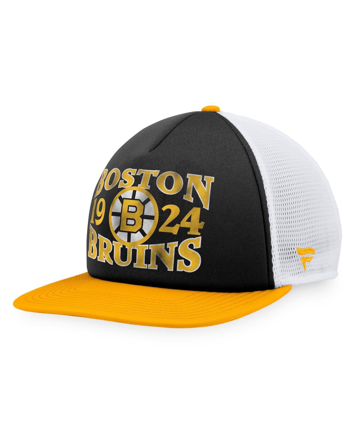 Men's Black, Gold Distressed Boston Bruins Heritage Vintage-Like Foam Front Trucker Snapback Hat - Black, Gold