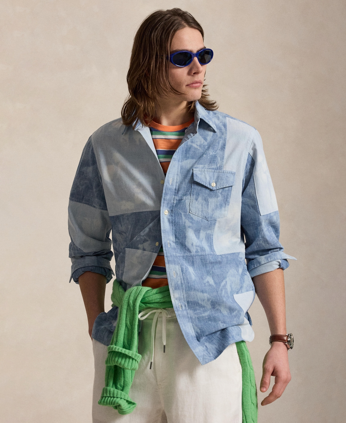 Men's Long-Sleeve Chambray Classic Shirt - Pieced Chambray
