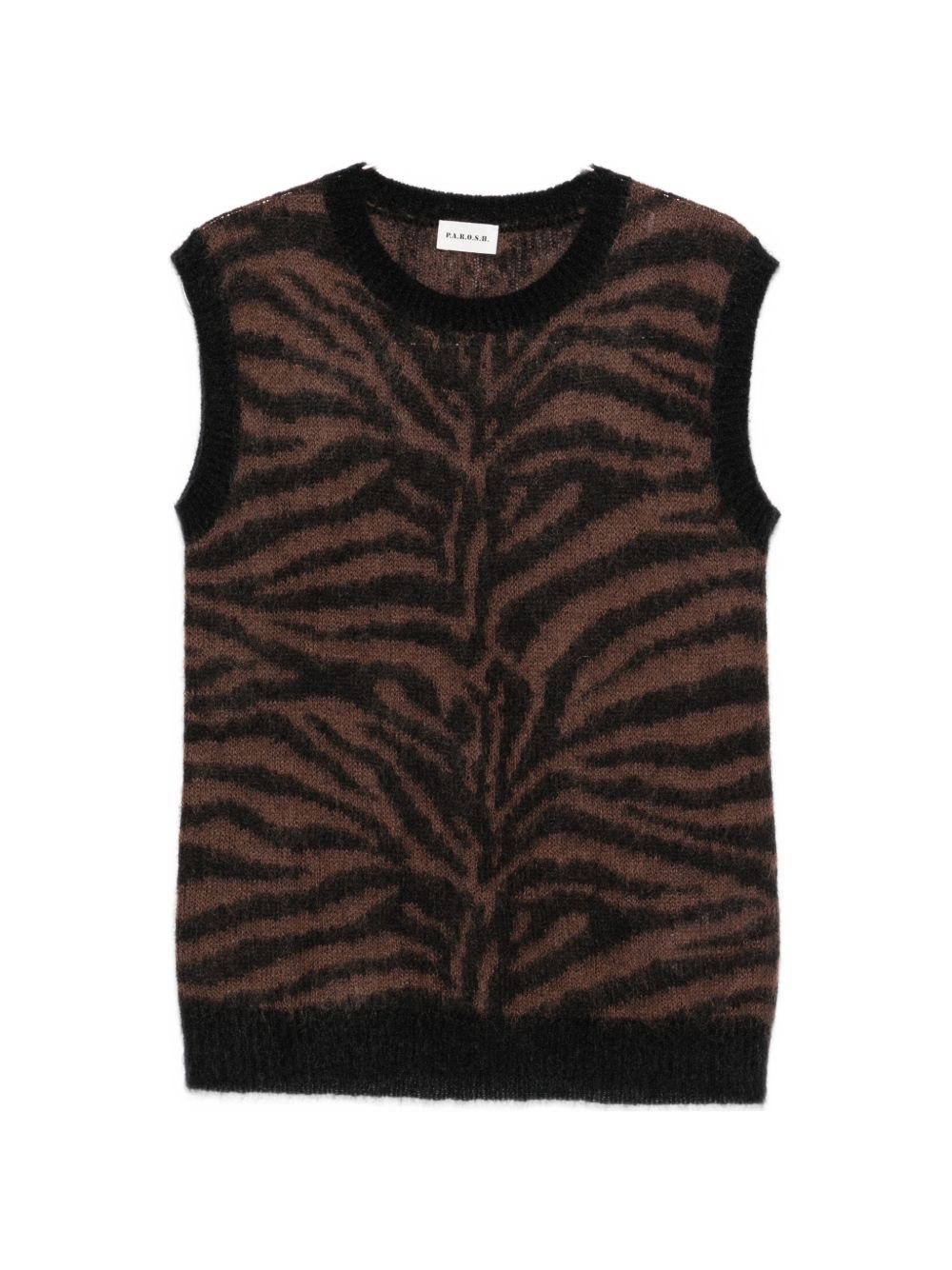 Zebra-Pattern Knit Tank Top — Black
