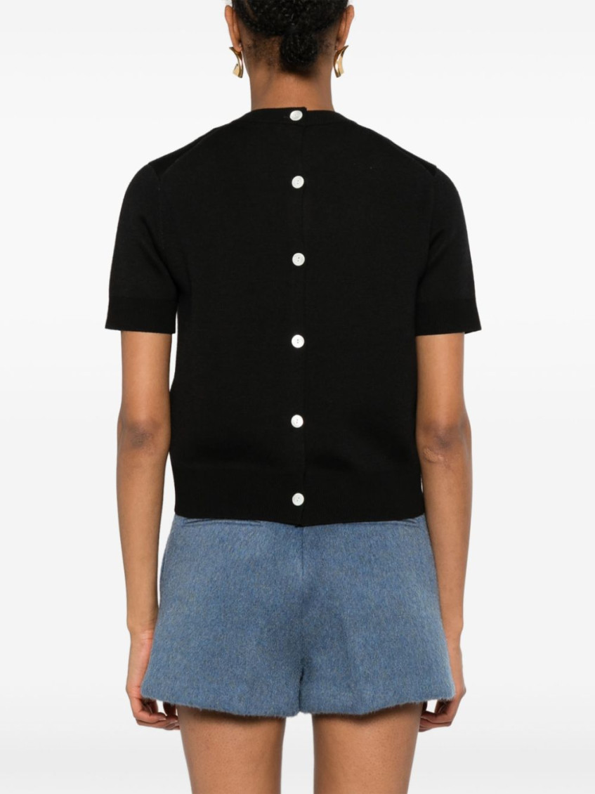 Black Wool T-shirt With Intarsia