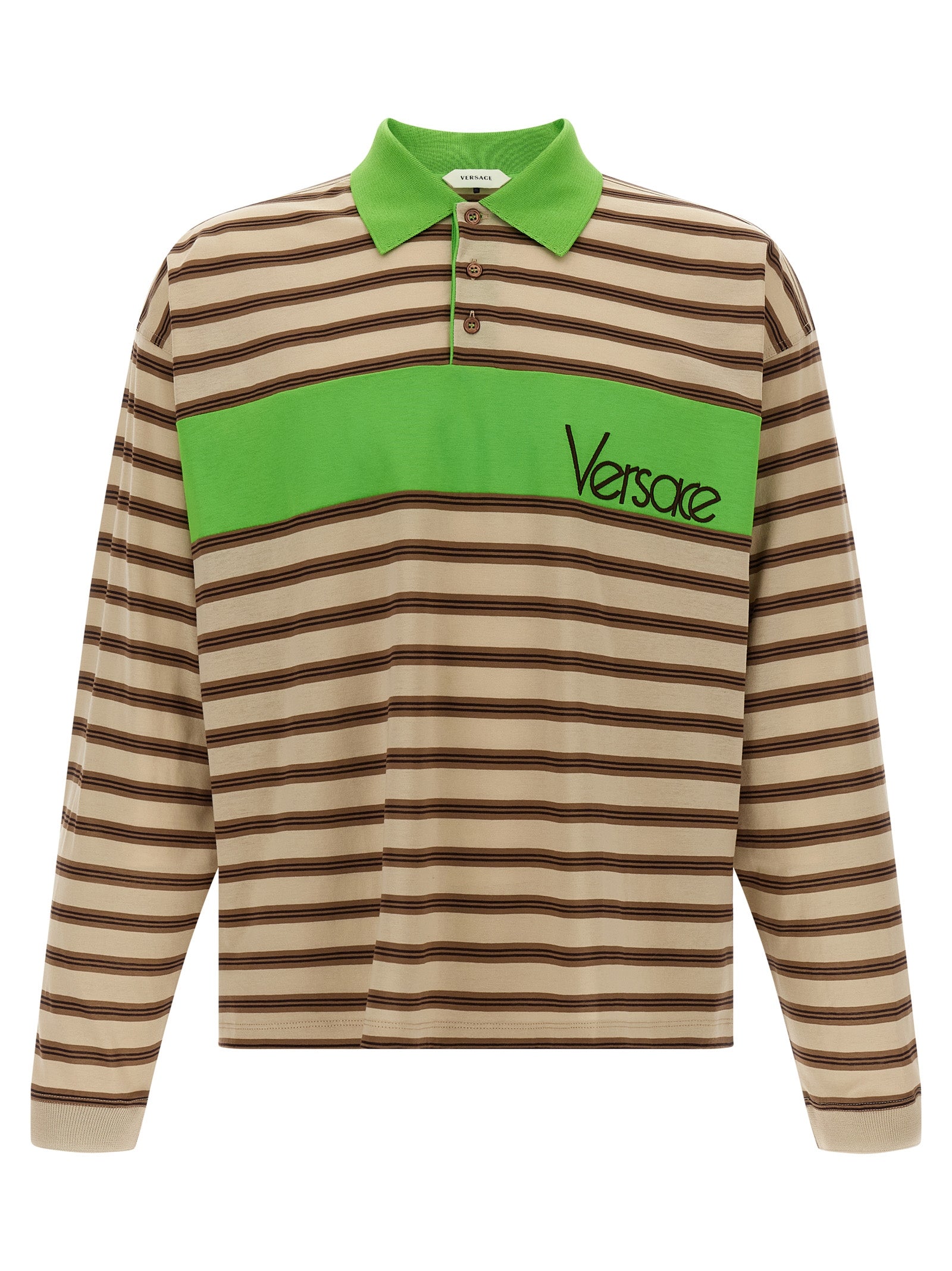 Striped Cotton with Logo Intarsia Polo Shirt — Multicolor