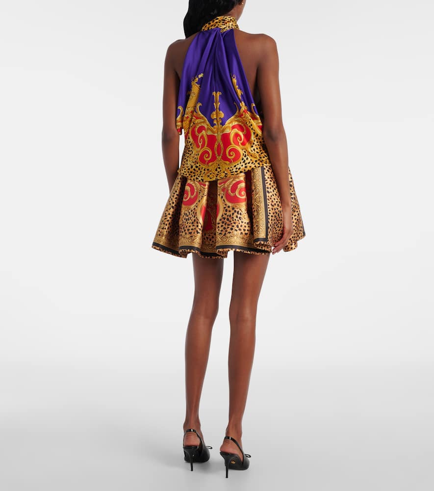 Bow-detail printed silk satin top