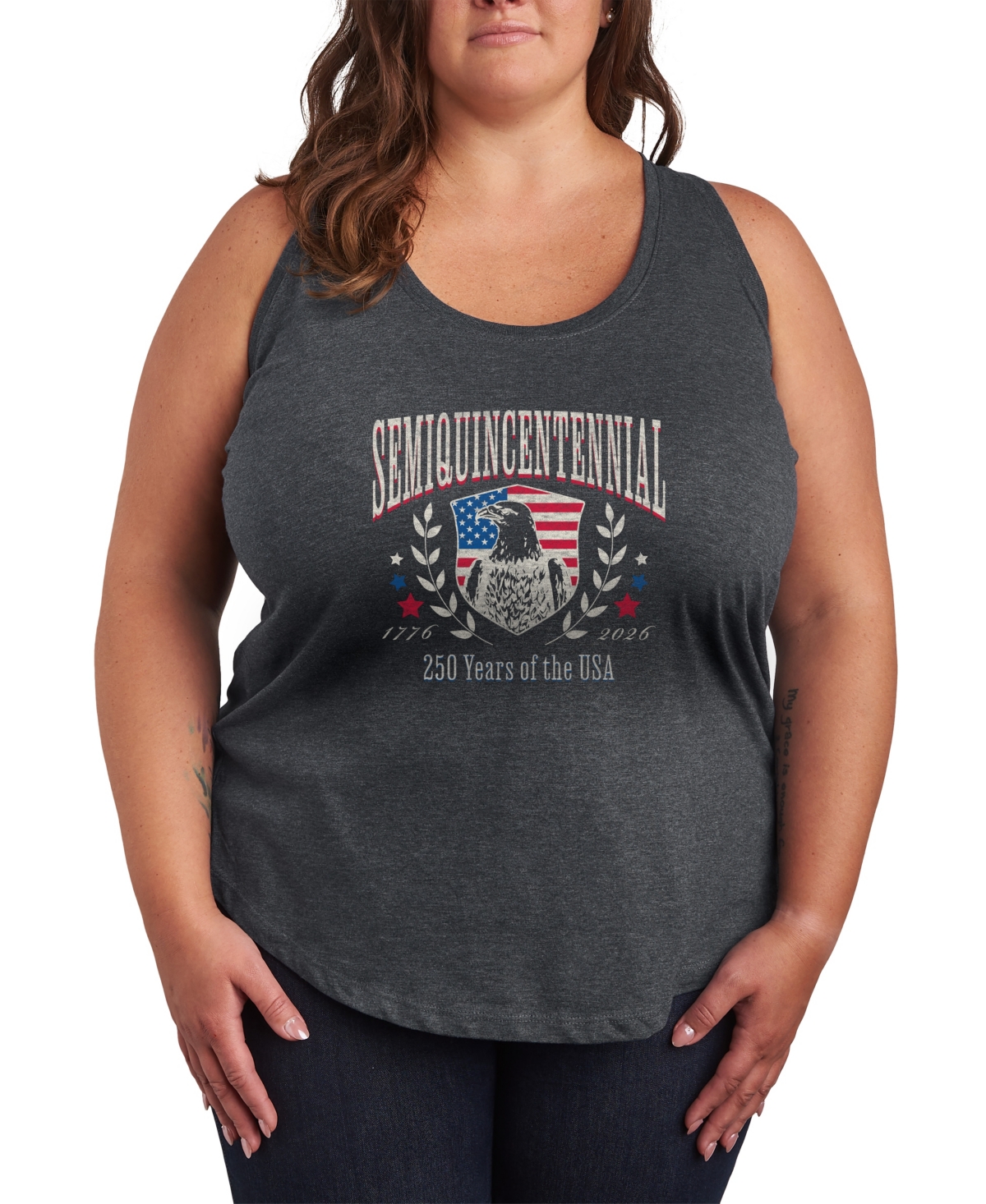 Plus Size Instant Message Semiquincentennial Collegiate Racerback Graphic Tank Top - Heather Charcoal