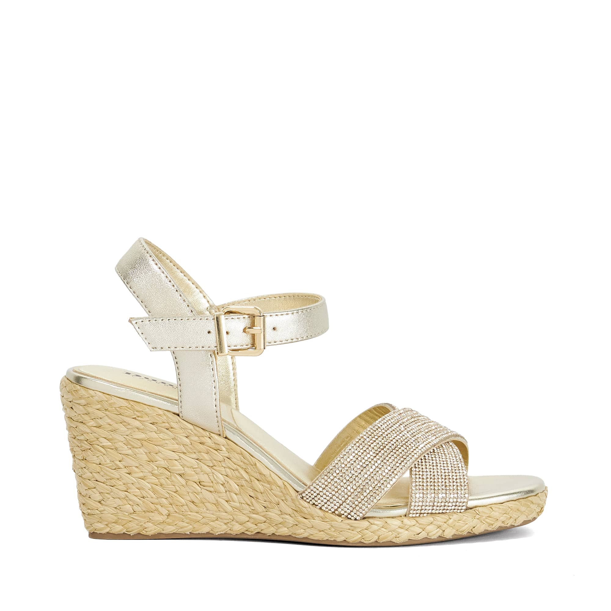 Dune London Womens Ladies Kyro - Raffia Wedge Sandals - Gold