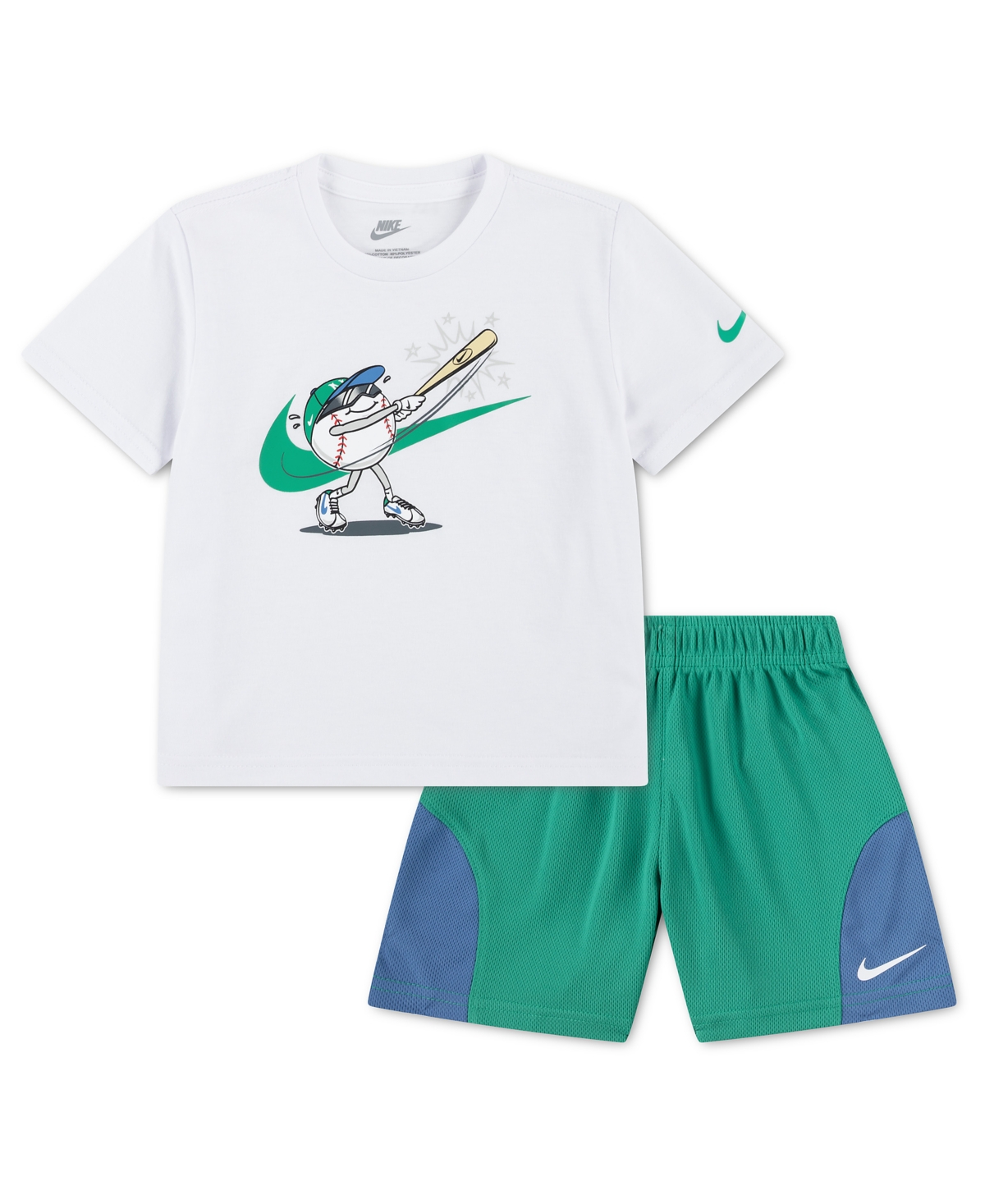Toddler Boys' 2T-4T Baseball Graphic T-Shirt and Mesh Shorts, 2-Piece Set - White/Stadium Green